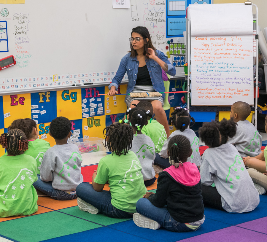 Teacher with students